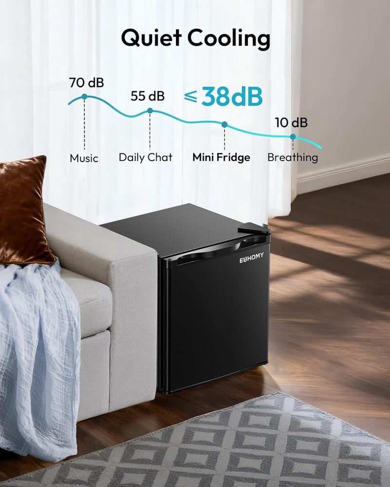 EUHOMY 1.7 Cu.Ft Mini Fridge, Reversible Single Door Compact Refrigerator, Adjustable Thermostat, Energy Saving, Mini Fridge for Bedroom, Office, Dorm, Black - Image 5